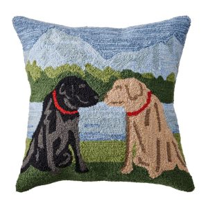 Indoor/Outdoor Hooked Pillow, Mountain Dogs