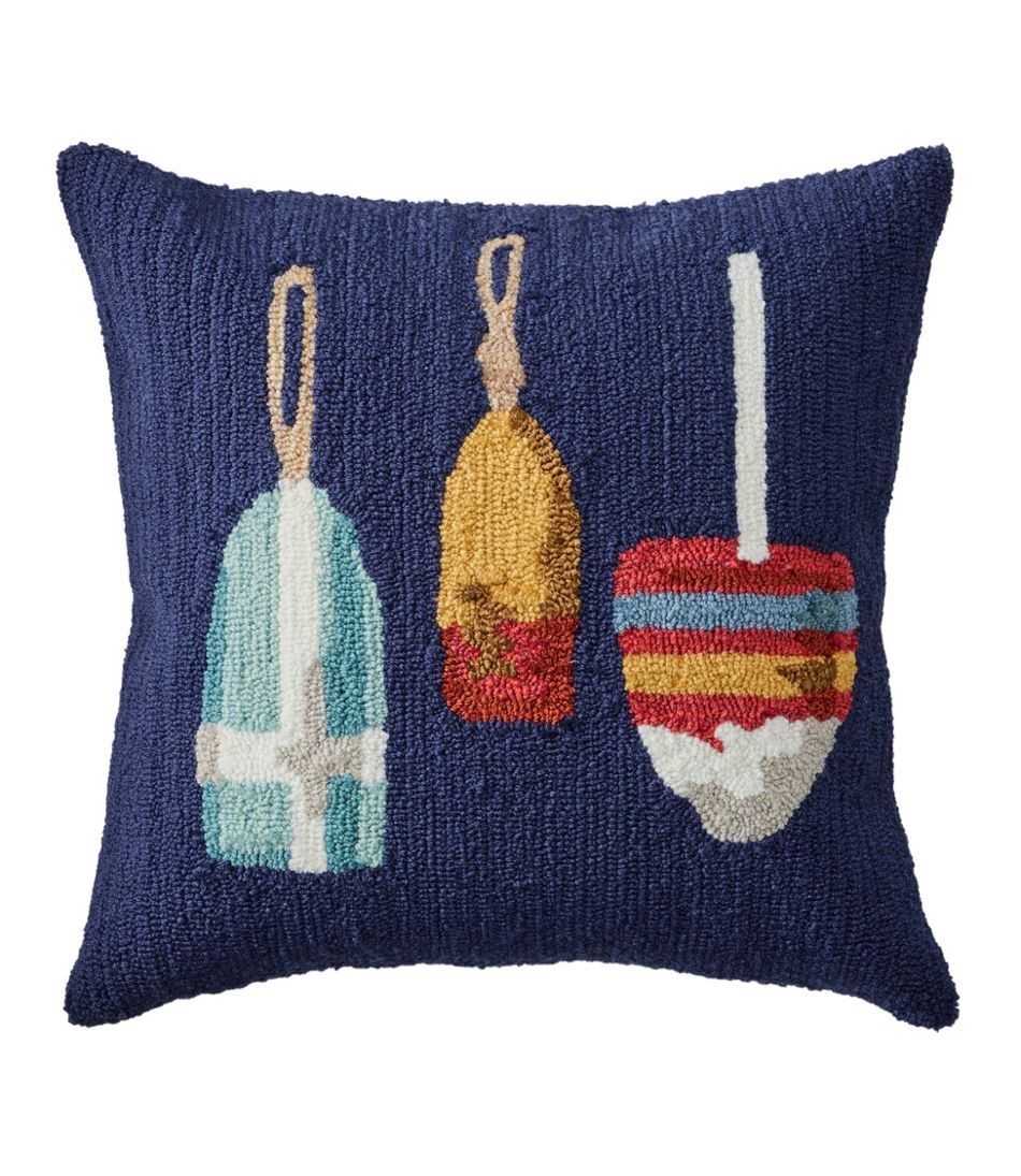 Indoor/Outdoor Hooked Pillow, Buoys