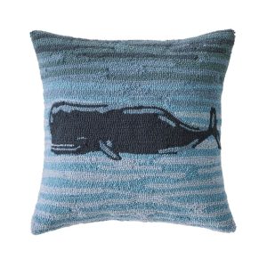 Indoor/Outdoor Hooked Pillow, 18x18 Whale