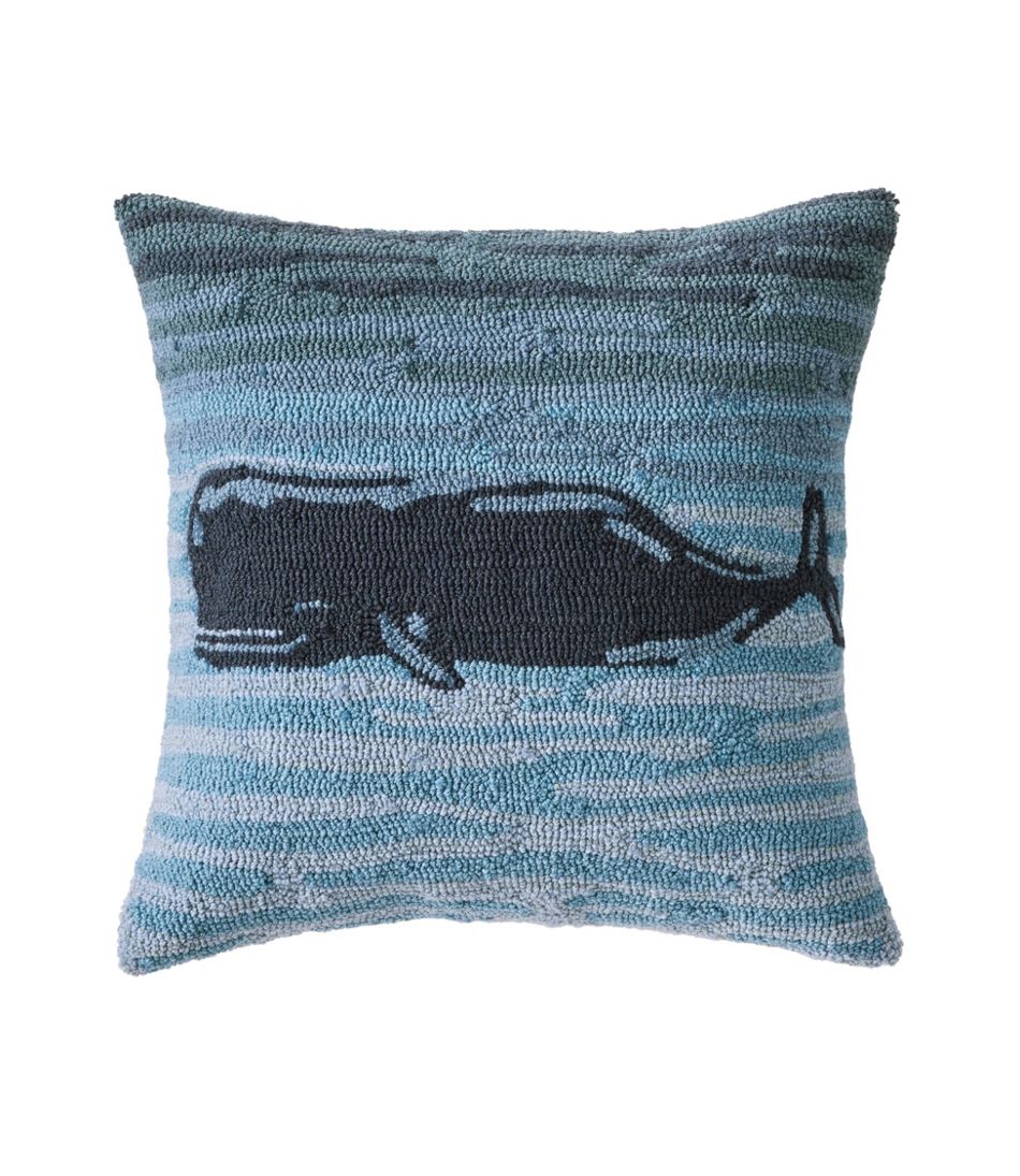 Indoor/Outdoor Hooked Pillow, 18x18 Whale