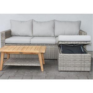 Wicker Storage Sofa?and Teak Coffee Table Set