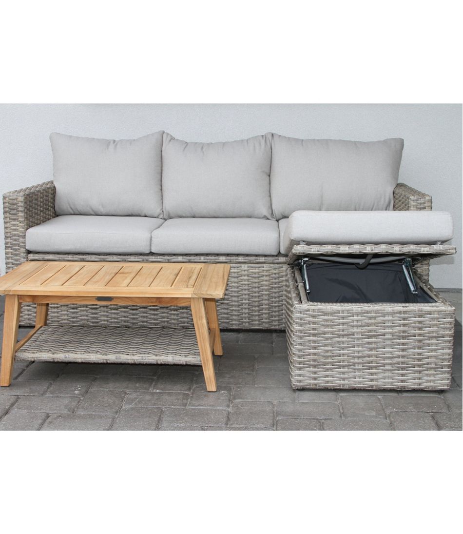 Wicker Storage Sofa?and Teak Coffee Table Set