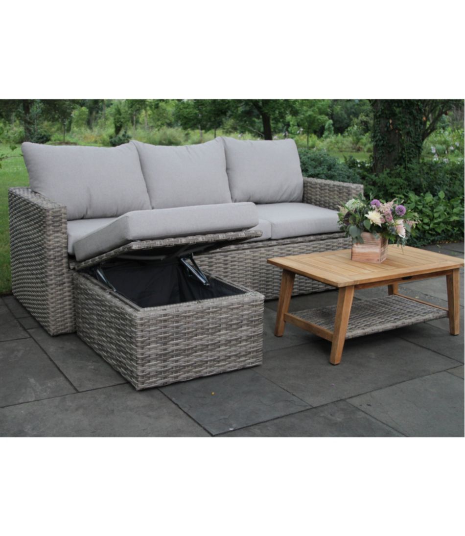 Wicker Storage Sofa?and Teak Coffee Table Set - Image 3