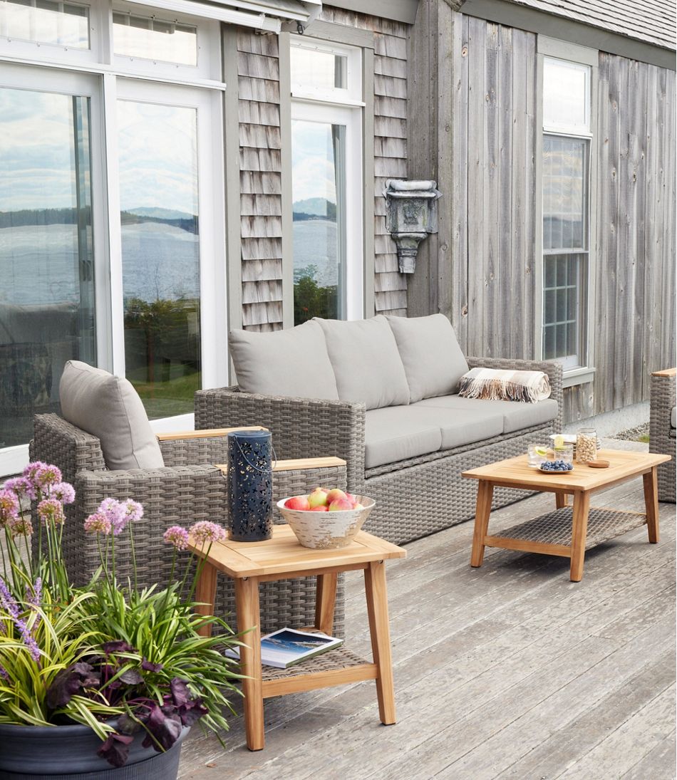 Wicker Storage Sofa?and Teak Coffee Table Set - Image 6
