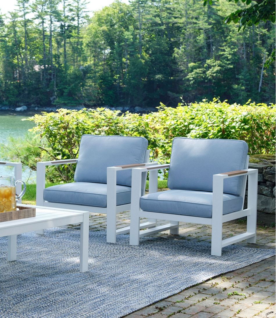 White Aluminum Deep Seating Armchair with Blue Cushions, Set of Two - Image 2