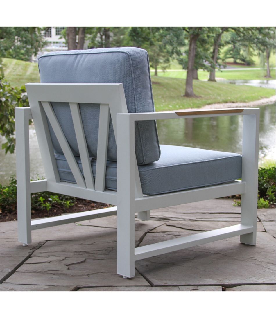 White Aluminum Deep Seating Armchair with Blue Cushions, Set of Two - Image 3