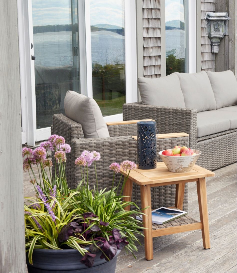 Teak Side Table with Wicker Storage Shelf - Image 2