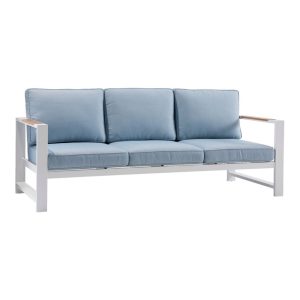White Aluminum Deep Seating Sofa with Blue Cushions
