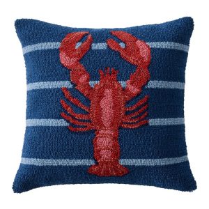 Indoor/Outdoor Hooked Pillow, 18x18 Lobster