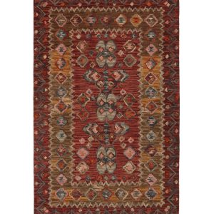 Double Border Wool Hooked Rug, Sienna Multi
