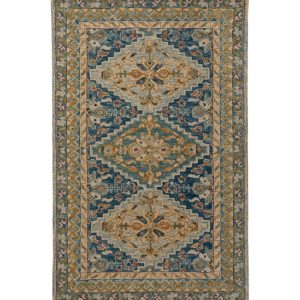 Bordered Medallion Wool Tufted Rug, Blue Multi
