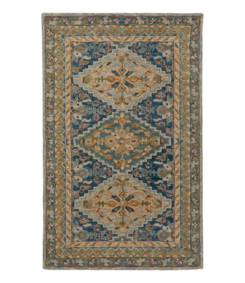 Bordered Medallion Wool Tufted Rug, Blue Multi