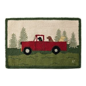 Wool Hooked Novelty Rug, Dog Caravan