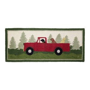 Wool Hooked Novelty Runner, Dog Caravan