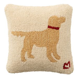 Wool Hooked Throw Pillow, Yellow Dog, 14" x 14"