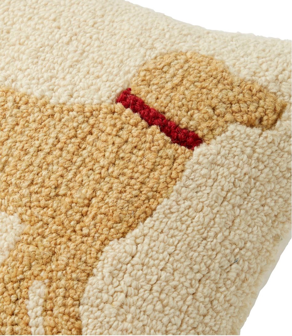 Wool Hooked Throw Pillow, Yellow Dog, 14" x 14" - Image 2