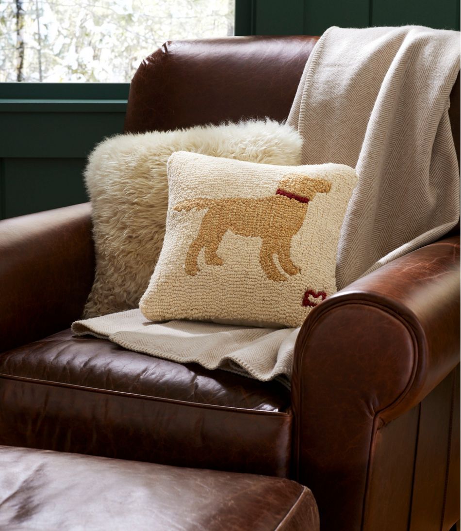 Wool Hooked Throw Pillow, Yellow Dog, 14" x 14" - Image 4