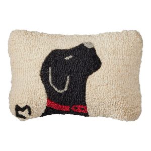 Wool Hooked Throw Pillow, Black Labrador, 8" x 12"
