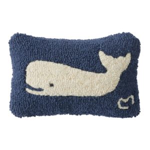 Wool Hooked Throw Pillow, Whale, 8" x 12"