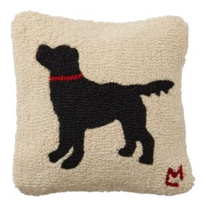 Wool Hooked Throw Pillow, Black Dog, 14" x 14"