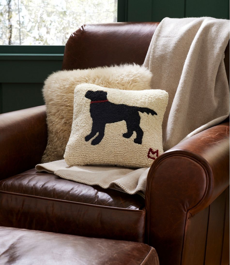 Wool Hooked Throw Pillow, Black Dog, 14" x 14" - Image 4