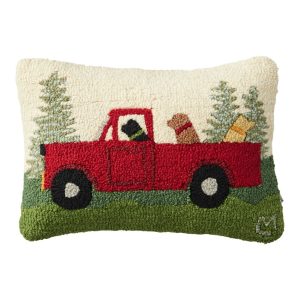 Wool Hooked Throw Pillow, Dog Trio, 14" x 20"