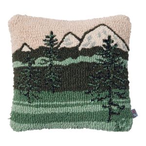 Wool Hooked Throw Pillow, Mountains, 14" x 14"