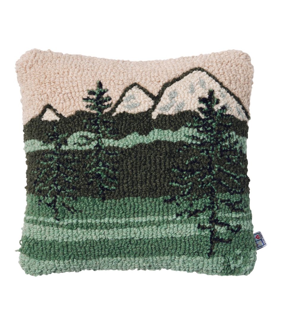 Wool Hooked Throw Pillow, Mountains, 14" x 14"