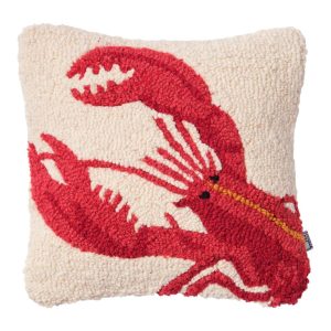 Wool Hooked Throw Pillow, Red Lobster, 14" x 14"