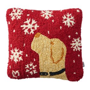 Wool Hooked Throw Pillow, Snowflake Yellow Lab, 14" x 14"