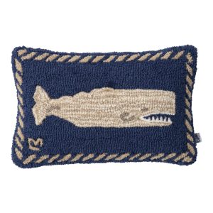 Wool Hooked Throw Pillow, Whale, 12" x 18"
