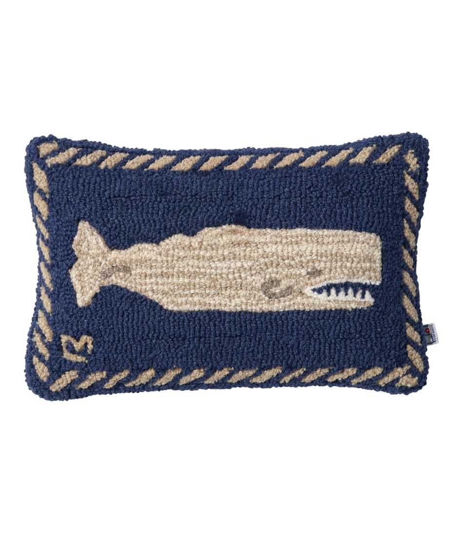 Wool Hooked Throw Pillow, Whale, 12" x 18"