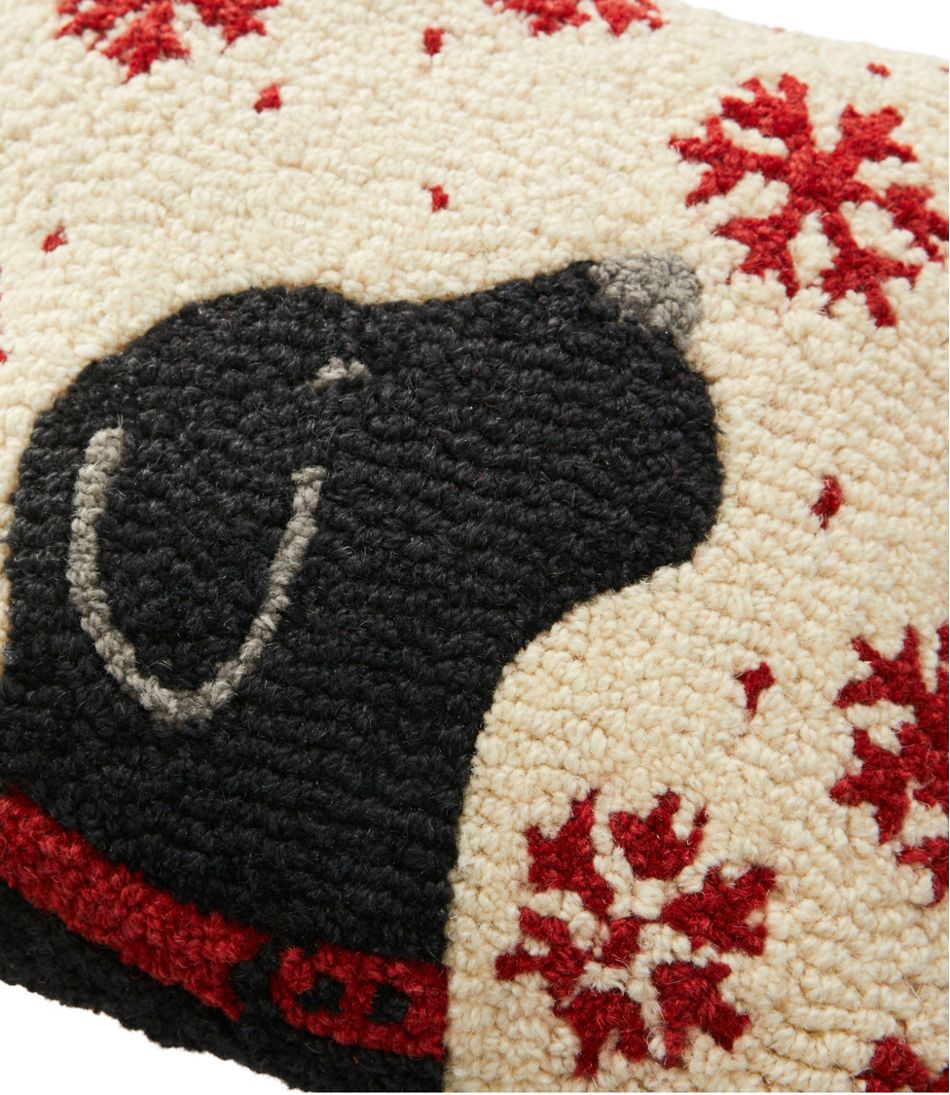 Wool Hooked Throw Pillow, Snowflake Black Lab, 14" x 14" - Image 2