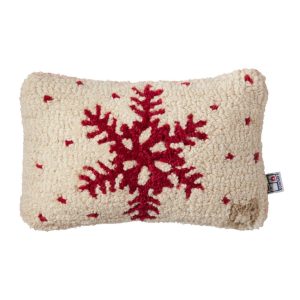 Wool Hooked Throw Pillow, Red Flake, 8" x 12"